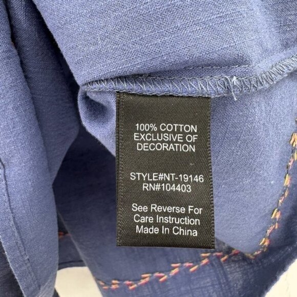 Altar'd State Blue Boho Lightweight Tassel Floral Embroidered Small Blouse NEW - Picture 4 of 7